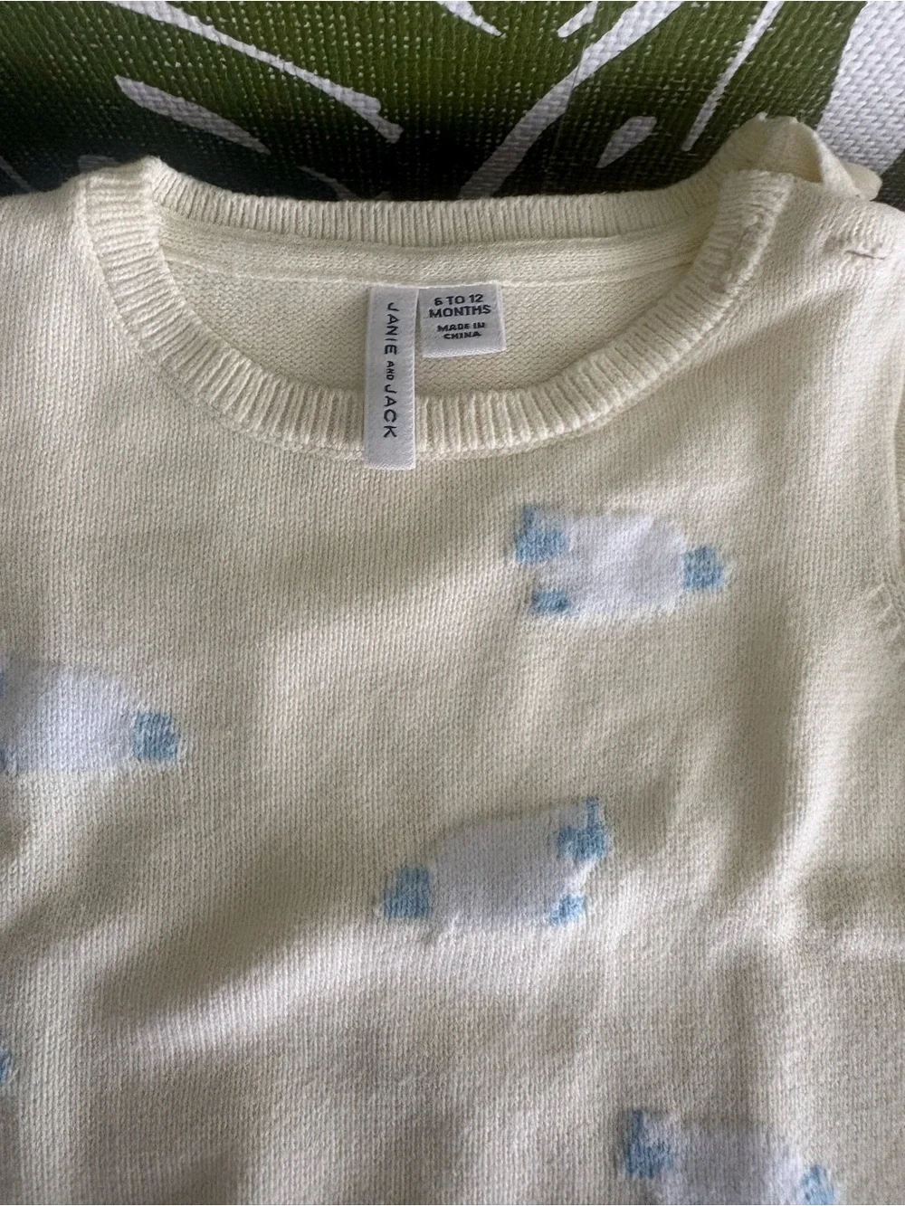 Cream Knit Baby Two-Piece Set with Blue Accent